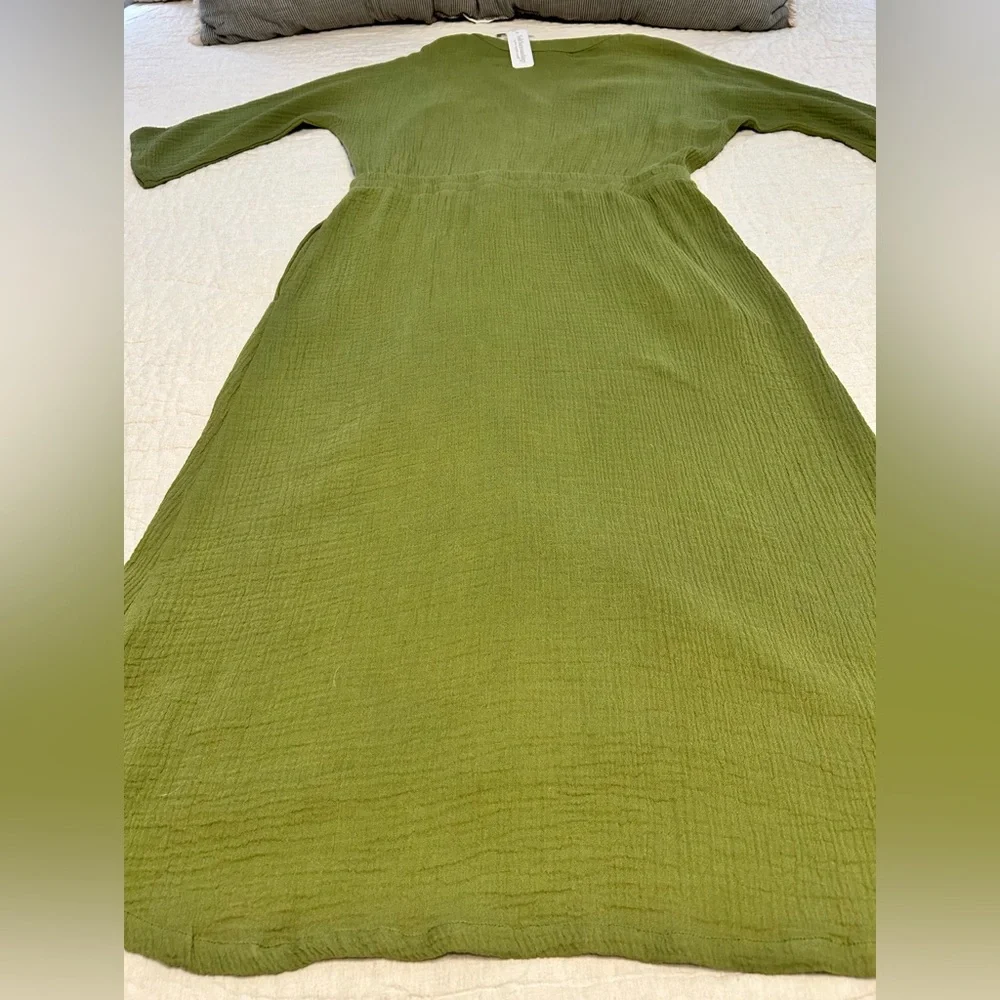 NWT‎ SOFT SURROUNDINGS Drina Gauze Button Front Midi Dress Fern Green Sz Medium - Picture 12 of 12